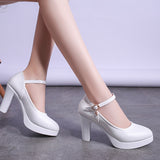 Amozae Block Heel shoes White Wedding Shoes Women Pumps Platform high heels Shoes with ankle strap Ladies Office Party Dance Shoe 2022