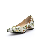 Amozae Sweet Flower Print Comfortable Short Heels Shoes Women Casual Shallow Party Pumps Female Low Heels Designer Shoes Large Size 45