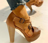 Amozae Summer Women Shoes Fashion High Heel Shoes Sandals Peep Toe Platform Pumps Buckle Pumps Shoes Office