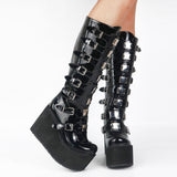 Back to College INS Hot 2021 Brand New Gothic Street Women's Knee High Boots Platform Wedges High Heels Buckle Boots For Women Punk Shoes Woman