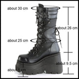 Amozae- High Heels Women Shoes Boots Gothic Style Mid Calf Boots Big Size 43 Chunky Platform Fleeces Cool Street Style Wedges