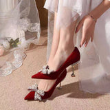 Amozae-Graduation Gift Big Sale   New Fashion Spring Summer Red   Pumps High Thin Heels Crystal Butterfly Knot Elegant Women Dress Party Office Weeding