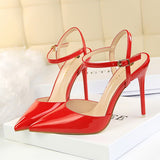 Amozae-Women 10.5cm High Heels Gold Sandals Lady Shiny Leather Stripper Strap Sandles Female Wedding Bridal Prom   Fetish Red Shoes