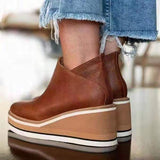 Back to College Women's Autumn Boots Round Toe Comfortable Platform Shoes Non-Slip Casual Lady Ankle Boots Side Zip Retro Female Mujer Zapatos