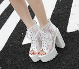 Amozae  Peep Toe Summer Ankle Boots For Women High Heel Shoes Model Party Lace Up Wedding Shoes For Women Bride White Rubber Sole