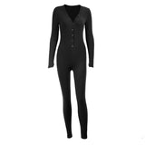 Amozae- V-Neck Button   Rompers Woman Long Sleeve Slim Bodycon Casual Sporty Jumpsuit Autumn Letter Embroidery Streetwear