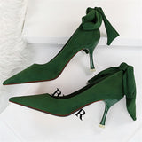 2023 Elegant Women 8cm High Heels Pumps   Nightclub Green Bowknot Sweet Low Heels Girls Scarpins Office Wedding Kawaii Shoes
