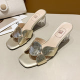 Snake Elegant Summer Women Shoes Slingback Sandals Transparent Square Heel Slip on Female Slides Size 35-40