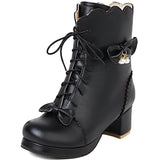 Amozae-- 2024 New Fashion Autumn Winter Ankle Lace Up Boots Big Size 43 Comfy Walking Sweet Lovely Lolita Cossplay Dress Cross Tied Shoes