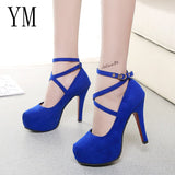 Amozae-Hot Shoes Woman Pumps Cross-tied Ankle Strap Wedding Party Shoes Platform dress Women Shoes High Heels Suede ladies shoes Big 42