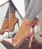 Back to College New Women's High Heels Shoes Toe Monochrome Belt Buckle Fashion Single Women Shoes Pink Black Apricot Office Party Shoes