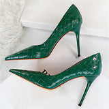 2023   Women 9.5cm High Heels Pumps Lady Leather Serpentine Pointed Toe Heels Female Stiletto Scarpins Wedding Fetish Shoes