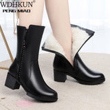 2021 New Women Winter Boots Long Genuine Leather Beaded Boots Women High-heeled Fashion Wool Snow Boots Women