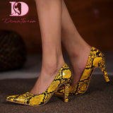DoraTasia Snake Pattern Spring Autumn women's Shoes Pointed Toe Thin High Heels Office Ladies Pumps Concise Elegant   Shoes