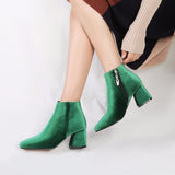 Amozae Brand Velvet Women's Ankle Boots 2022 Winter Fashion Women Boots Thick Med Heel Short Shoes Woman Large Size Black Red Green