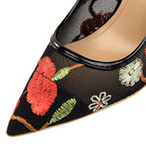 2023 Women 10cm High Heels   Pointed Toe Blue Heels Pumps Valentine Embroider Air Mesh Scarpins Wedding Bridal Quality Shoes
