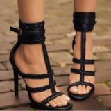 Amozae-  Back to College Black Gladiator Women Sandals   Buckle Peep Toe Stiletto High Heels Wedding Summer Rome Shoes For Women  sandalias de mujer