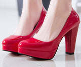 Amozae- Hot Women Pumps Shoes Women PU Leather Shallow Slip-On Round Toe High heels Wedding Party Derss shoes Mujer Plus size 34-42 New