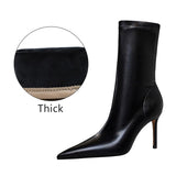 2023 Winter Warm Woman Leather 8.5cm High Heels Boots Plush Plus Size 43 Short Boots Lady Fetish Booties Nightclub Combat Shoes
