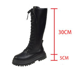 Amozae  Women Spring Pu Leather Knee High Boots Women Punk Long Female Lace Up Cuissarde Femme2022 Zip Black Ladies Shoes Chelsea Boots