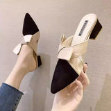 Amozae-Wertzk New Arrival bowknot Women Slippers pointed Toe High heels Slippers Ladies Fashion women Shoes zapatos mujer