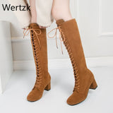 Fashion lace-up knee high boots women 2020 new Autumn Winter High heel shoes woman Warm Long snow boots zapatos de mujer 2020