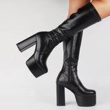 Amozae-   New Fashion Women Knee High Boots   Party Elegant Chunky Platform High Heel Great Quality Big Size 43 Walking Comfy