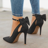 Amozae  2024  Bow Pumps Women High Heels Pointed Toe Stiletto Pumps   Party Woman Black Wedding Shoes Zapatos Mujer