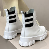 Ladies Shoes Thick-soled Short Leather Boots Women Casual Fashion 2022 New British Style Woman Lace Up Ankle Boots Autumn Female