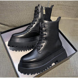 Fashion Ankle Boots Woman Motorcycle Boot Women Thick Sole Zipper PU Lace Up Female Shoes Non-slip Ladies Short Boot Autumn 2022