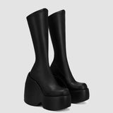 Amozae 2023 New Fashion Spring Autumn Solid Ankle Boots Chunky Platform High Thick Heels Comfy Walking Gothic Street Style Women Shoes