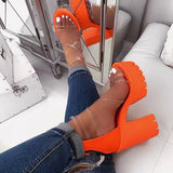 Amozae- Night Club Party Platform Chunky Heel Sandals Summer Plus Size Shoes Transparent Gladiator Heel Sandals  Shoes Women