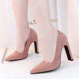 2023 Women 10cm Block High Heels Bridal Scarpin Valentine Pumps Ladies Pointed Toe Red Plaza Heels Female Chunky Classic Shoes