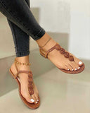 Amozae- Summer Gladiator Women Flat Sandals Open Toe Casual Beach Ladies Shoes Bohemian Buckle Strap Roman Sandals Flip Flops