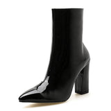 Amozae- 2024 Fashion Gold Silver Patent Leather Women Ankle Boots Pointed Toe Square Heel Boots Stiletto Women Pumps Chelsea Boots