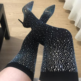 2021 Fashion Women Over The Knee High Thigh Sock Boots 11.5cm High Heels Crystal Diamond Stripper Long Thigh Pleaser Boots Shoes