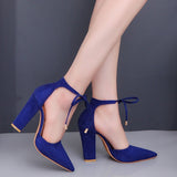 Amozae- spring and summer new pointed fashion large size suede high heel lace-up women's sandals thick heel Baotou single shoes