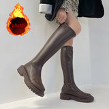 Fashion Warm Thigh High Boots Women Platform Shoes Thick Soled Female Knee High Boots Winter Plush Ladies Long Motorcycle Boots