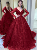 Amozae- Green Shinny Wedding Party Dresses   Lady V Neck Long Sleeve Mother Of The Bride Dress Blue Formal Evening Vestido Ball Gown