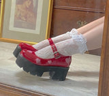 Amozae Girls Autumn School Shoes Woman Fashion Marry Jane Pumps Women Round Toe Platform Chunky High Heel Shoes Woman Heart-shaped