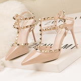 Amozae- Women's Shoes 10CM PUMPS European   Nightclub Heels Patent-Leather Metallic Rivets   Nightclub Single Shoes Gladiator