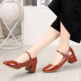 Amozae  2022 New Women Dress Shoes Medium Heels Mary Janes Shoes Patent Leather Pumps Ankle Strap Ladies Shoe Office Zapatos Mujer E875