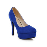 Amozae Autumn Fashion High Heels Shoes Woman   Flock Platform Pumps Women Shoes Blue Red Black Heels Wedding Party Office Shoes