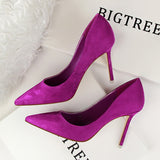 Amozae- Women's Shoes 9CM Pumps Fashion Simple Stiletto With High-Heeled Shallow Mouth Pointed Suede   Slimming Professional OL