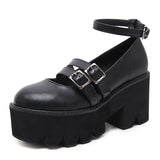 Amozae  Womens Pump Gothic Shoes Ankle Strap High Chunky Heels Platform Punk Creepers Shoes Female Fashion Buckle Comfortable