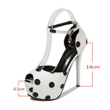 Amozae New Platform High Heel Polka Dot Sweet Silk Satin Shallow Mouth Fish Mouth Single Shoes Women Shoes Offwhite Shoes High Heels A8