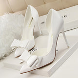 Amozae- Women Shoes Pumps 2024 PU Fashion Show Sweet Bowknot High Heels Stiletto High Heel Shallow Mouth Pointed Side Hollow Shoes