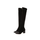 Krazing Pot 2019 genuine leather square toe stretch over-the-knee boots thick heels superstar zipper beauty thigh high boots L08