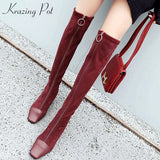 Krazing Pot 2019 genuine leather square toe stretch over-the-knee boots thick heels superstar zipper beauty thigh high boots L08