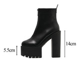 Amozae  2022 Fashion Autumn Women Ankle Boots Leather Black Female High Heels Shoes Ultra High Platform Heels Round Toe Lady Shoe